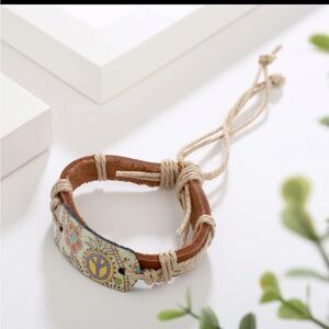 Hippy/Boho Hemp Rope Braided Leather Bracelet NWT